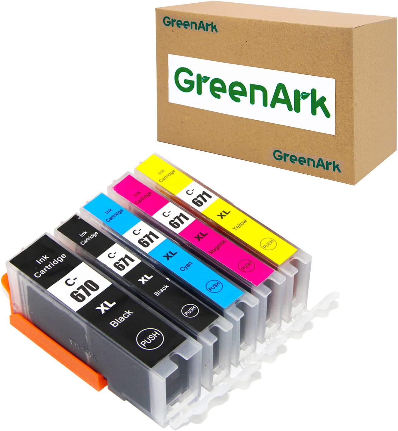 GreenArk, GreenArk Compatible Canon 670XL PGI-670 XL 671XL CLI-671 XL Ink Cartridges for Canon PIXMA MG5760 MG5765 MG6860 MG5766 MG6865 MG7760 MG7765 MG7766 TS5060 TS6060 TS8060 TS9060 Printer (5Packs)