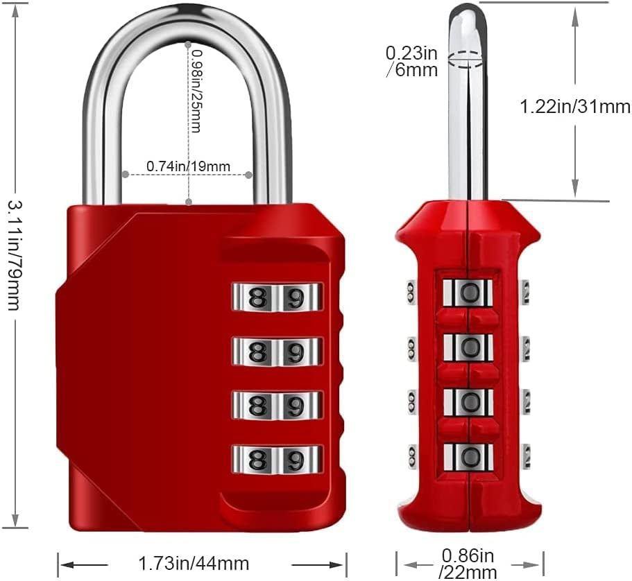 Grestar, Grestar 2 Pack Combination Lock 4 Digit Outdoor Waterproof Padlock for School Gym Locker, Sports Locker, Fence, Toolbox, Gate, Case, Hasp Storage (Red)