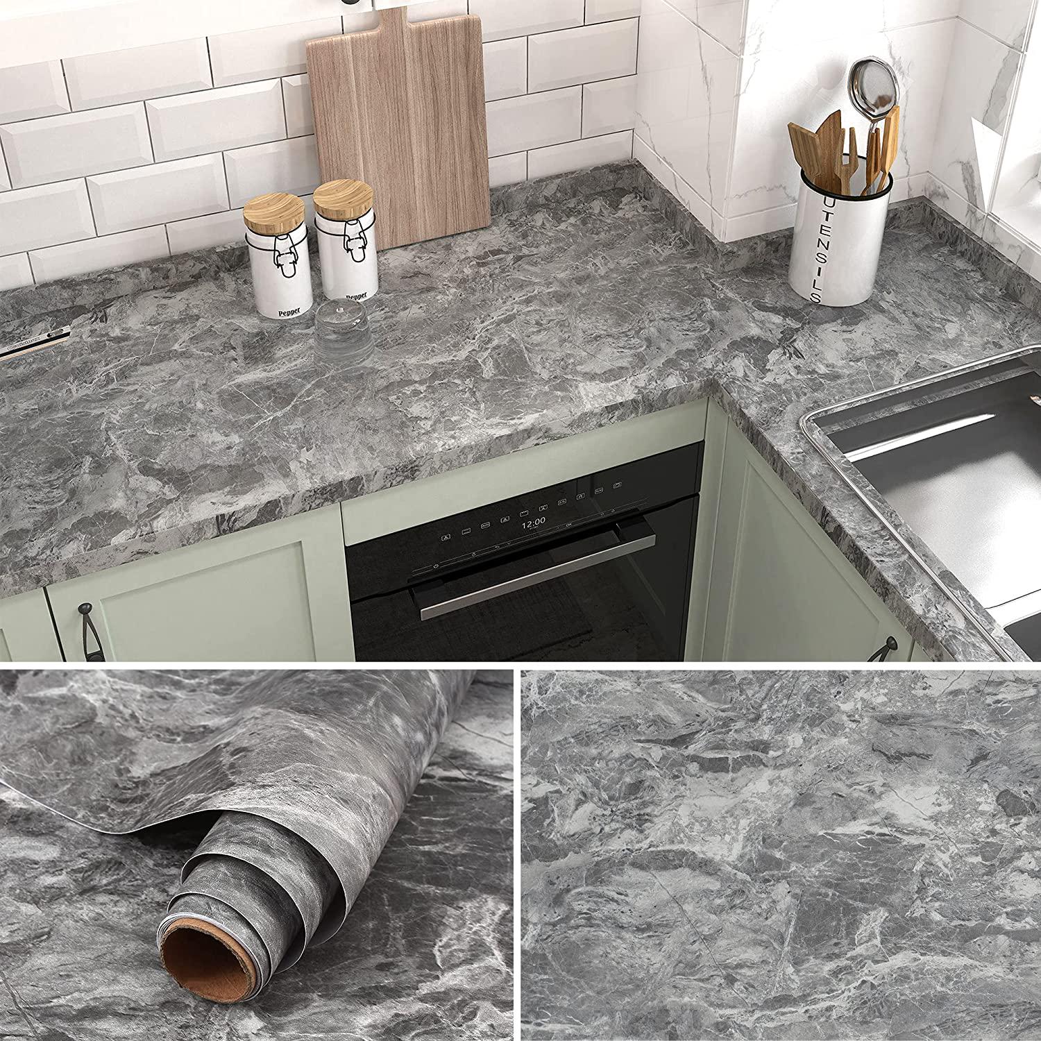 burgeliy, Grey Marble Wall Paper Dark Marble Contact Paper for Countertops Kitchen Granite Wallpaper Peel and Stick Counter Top Stick Paper Thick Matte Vinyl Wallpaper for Living Room Wall Cabinets 15.7 ×356