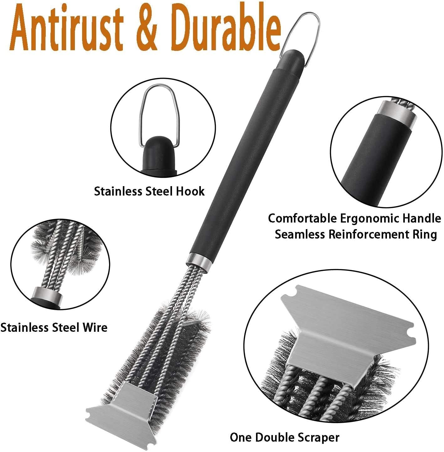 Luxerlife, Grill Brush and Scraper, Best BBQ Cleaner, Stainless Steel Wire Bristles Brush Double Scrapers and Stiff 18 Inch Handle, Best Barbecue Cleaning Brush for All Grill Types, Ideal Barbecue Accessorie