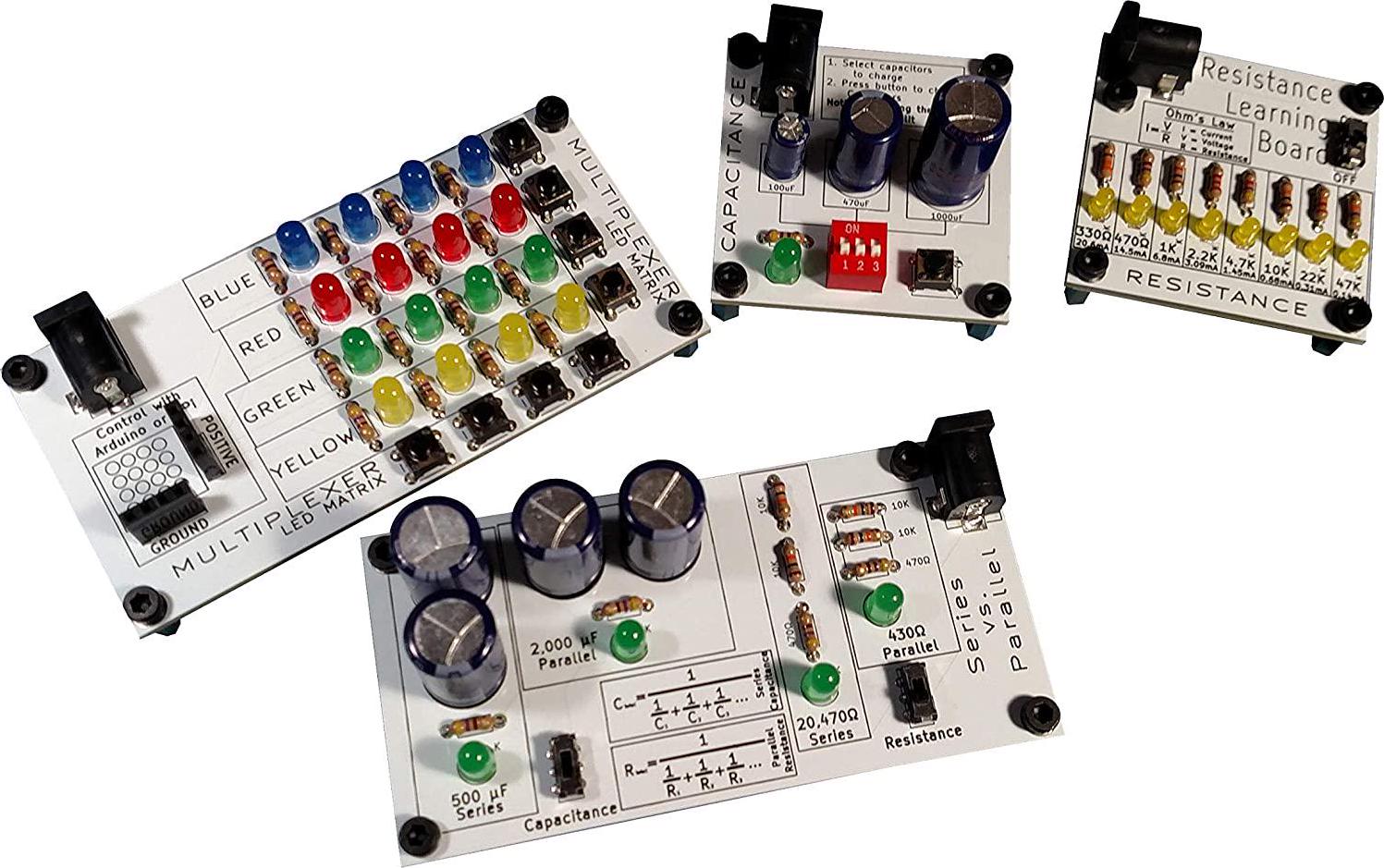 eLearnTronics, eLearnTronics Full Set of 4 Electronics Learning Boards | Practice Soldering and Learn Electronics | Multiplexer, Resistance, Capacitance, and Series vs. Parallel