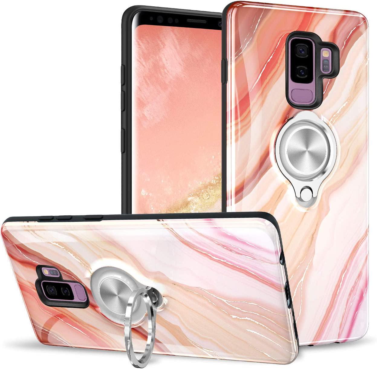 eSamcore, eSamcore Galaxy S9 Plus Case - Luxury Marble Ring Holder Phone Cases + Vent Car Phone Mount for Samsung Galaxy S9+ 6.2 Inch [Coral Red]