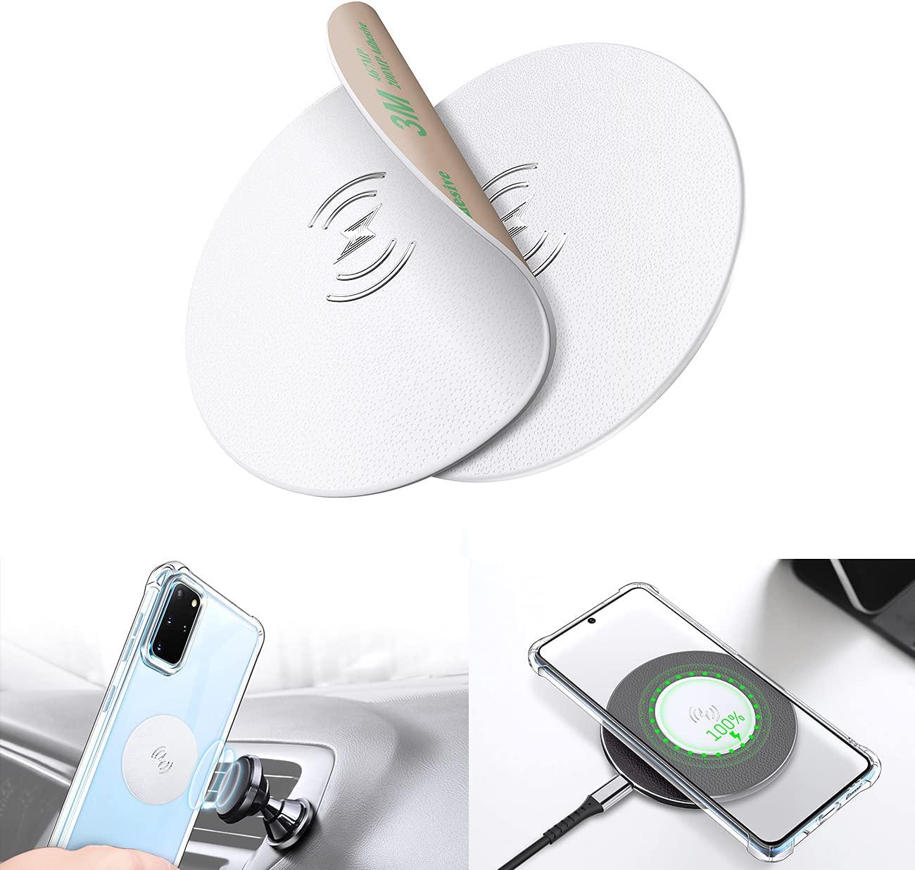 eSamcore, eSamcore Soft Flexible Magnetic Plate for Magnetic Phone Mount, Luxurious Phone Magnet Sticker Allows Wireless Charging for Magnetic Phone Holder for Car, Metal Plate for Cell Phone [2-Pack] White