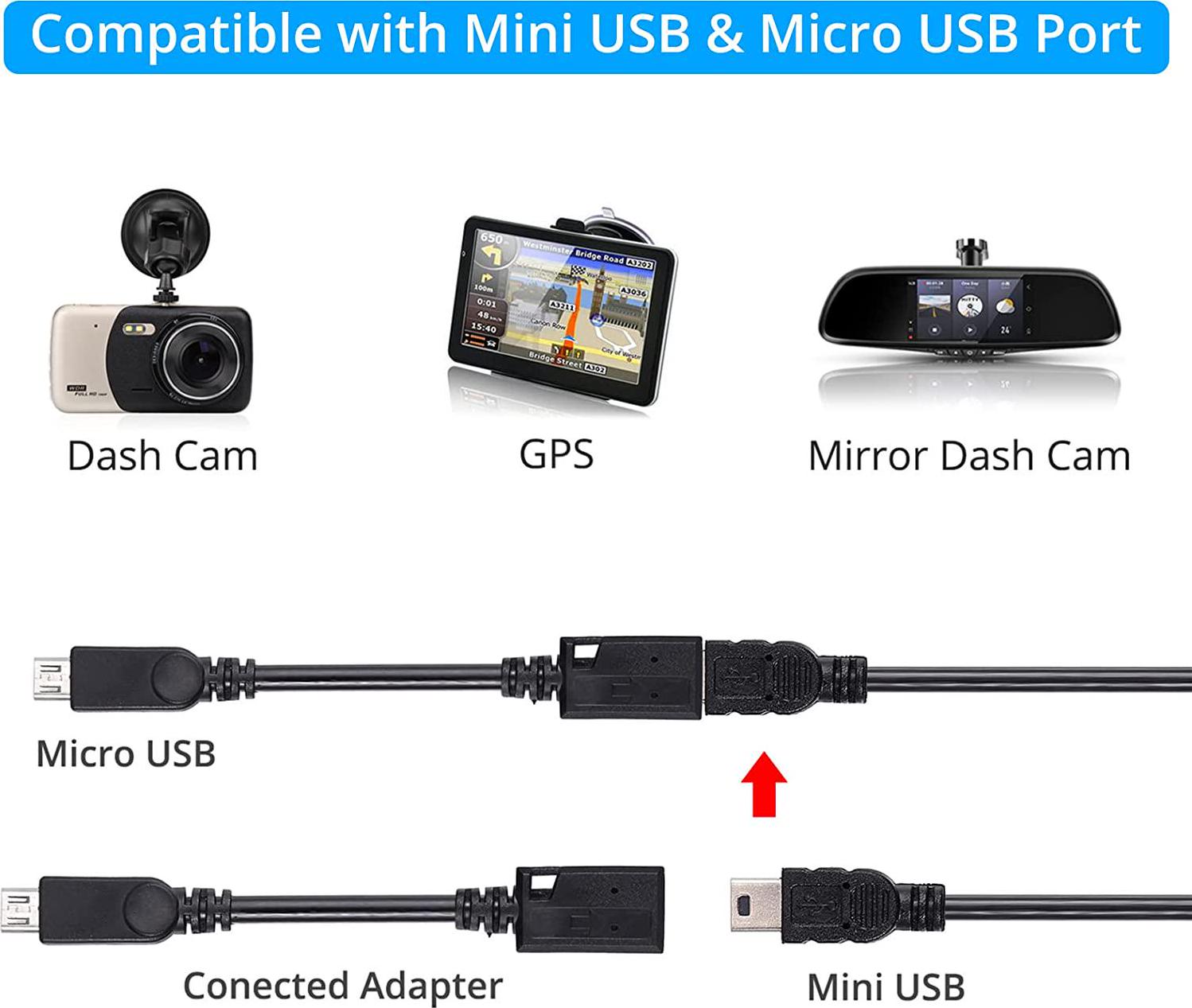 eSynic, eSynic Dash Cam Hardwire Kit Universal Dash Cam Hard Wire Kit with Low-Profile Mini/Mini/ATO/Micro2 Fuse Kit and a Micro USB to Mini USB Adapter Cable for Dash Cam GPS Navigator Car Recorder etc