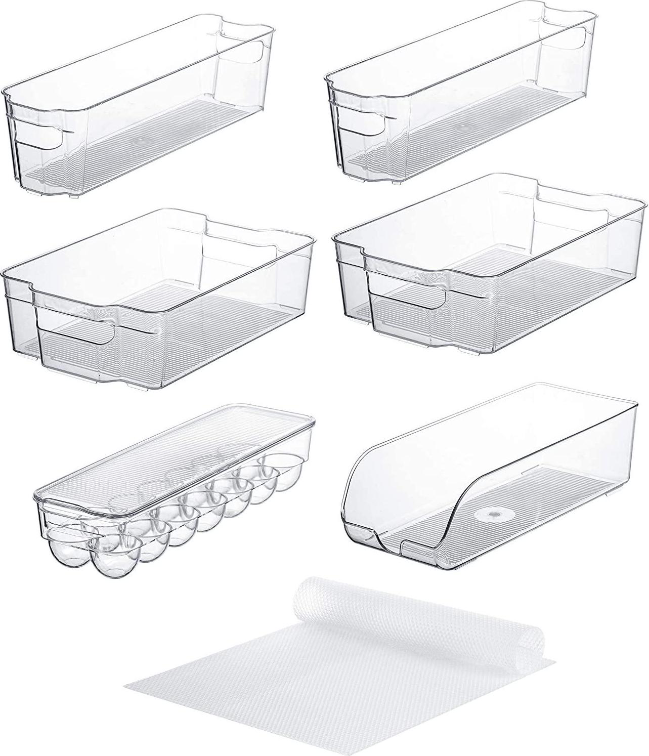1 Sagler, fridge bins and organizers Set of 10 - Stackable refrigerator bins set includes 6 bins for food containers and 4 shelf liners for fridge shelf's